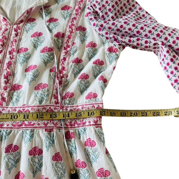 HAUTE HIPPIE COTTON FLORAL BOHO TIE FRONT MINI DRESS SIZE LARGE - Picture 10 of 12